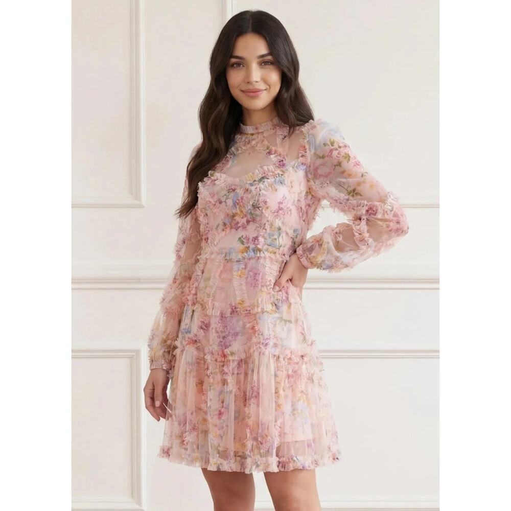 Needle & Thread Floral Diamond Ruffle Dress - Picture 7 of 8